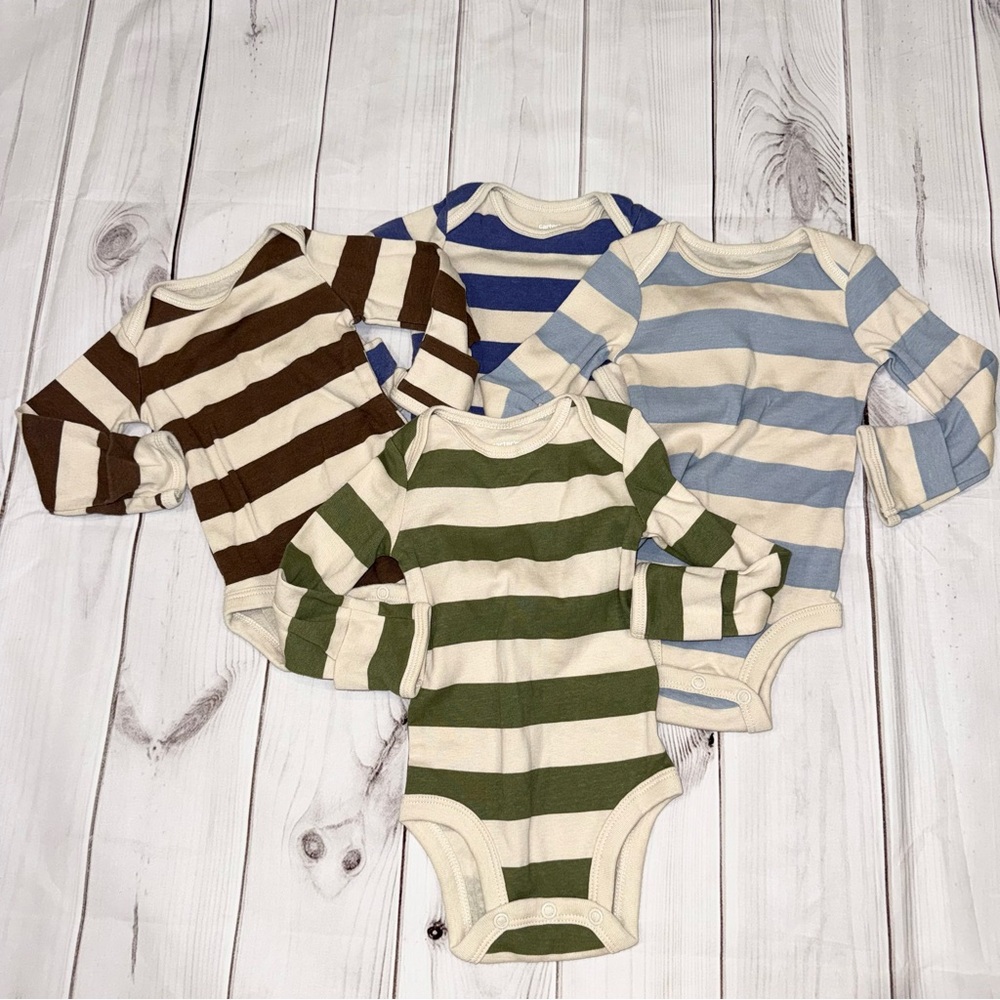 Bundle of Long Sleeve Striped Bodysuits - Size 3 Months